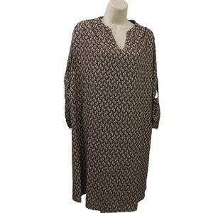Womens Sheath Dress Plus Sz 1X Knee Length Brown Black Geometric Adj 3/4 Sleeve